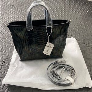 Neiman Marcus green metallic python mini tote